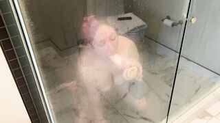 Suction Cup Dildo: Training my little mouth in the shower #2